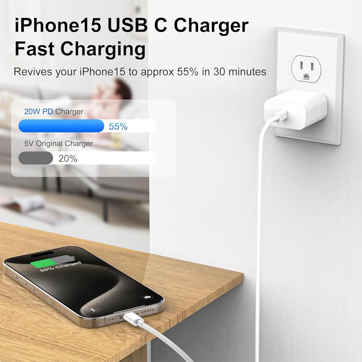Fast Charger Plug Adapter and USB-C To Lightning Cable Cord