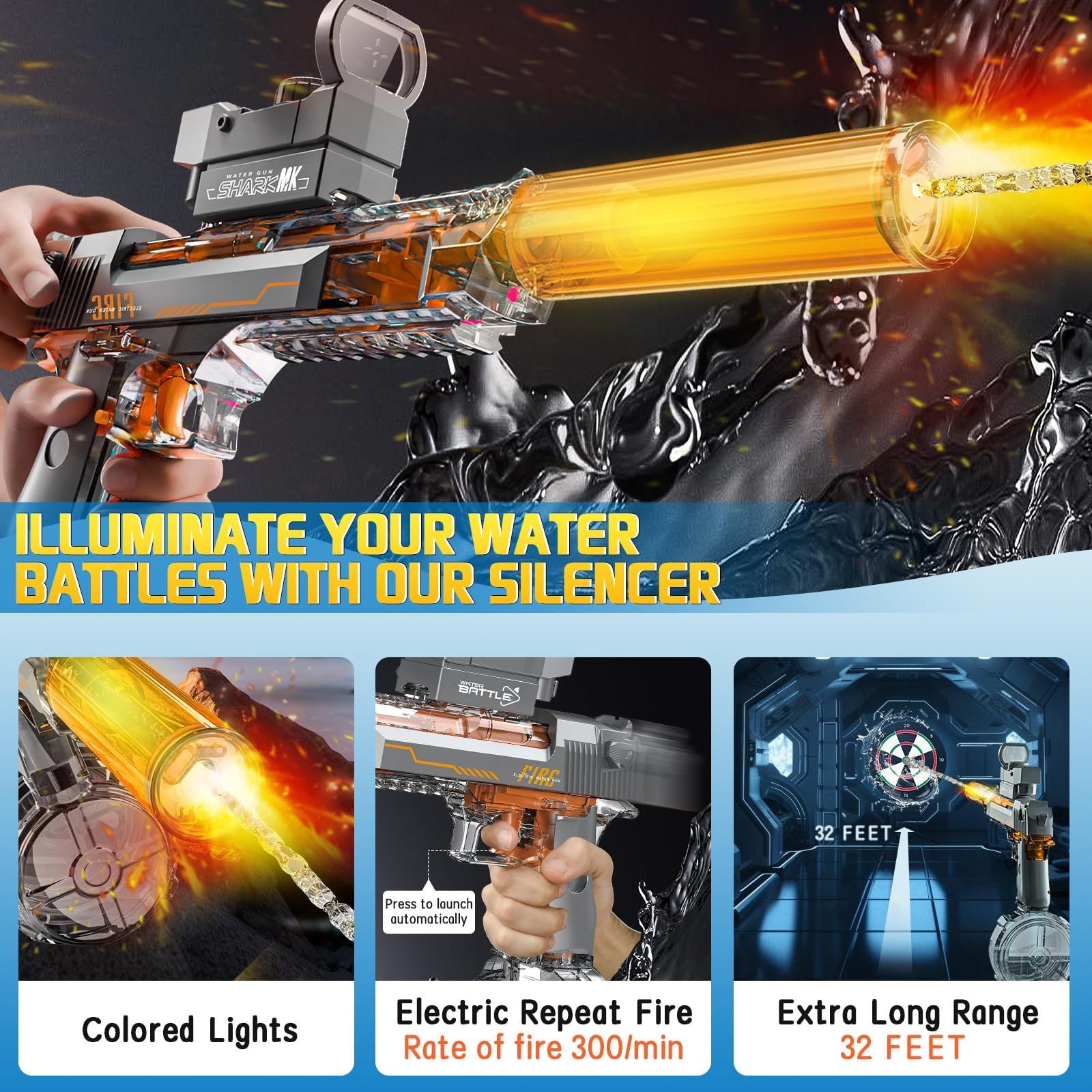 Electric Water Gun With Flame Backlight Effect