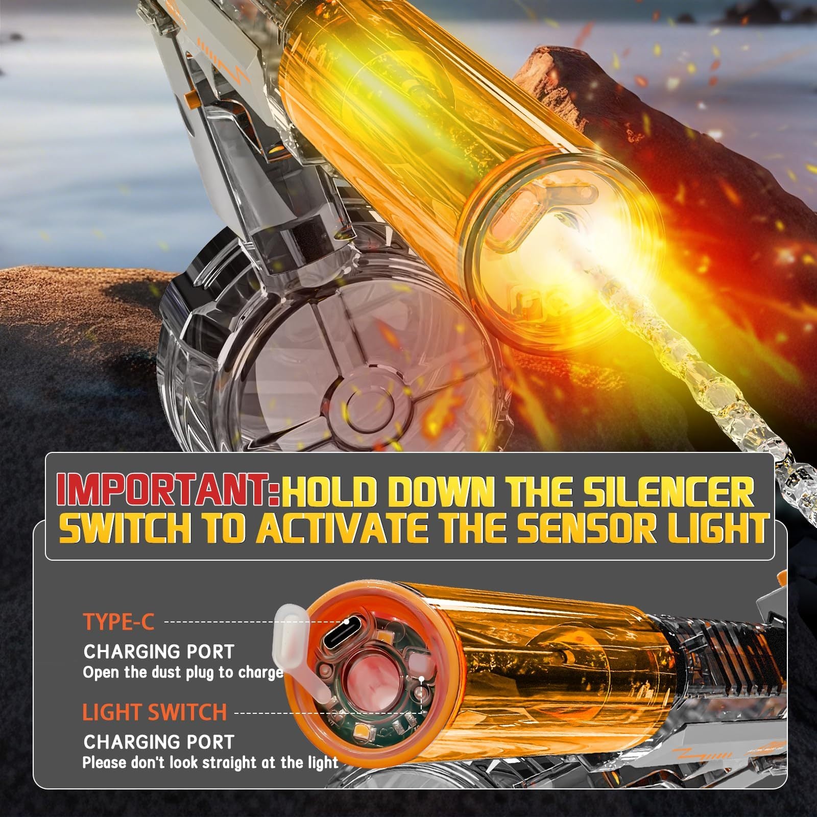 Electric Water Gun With Flame Backlight Effect