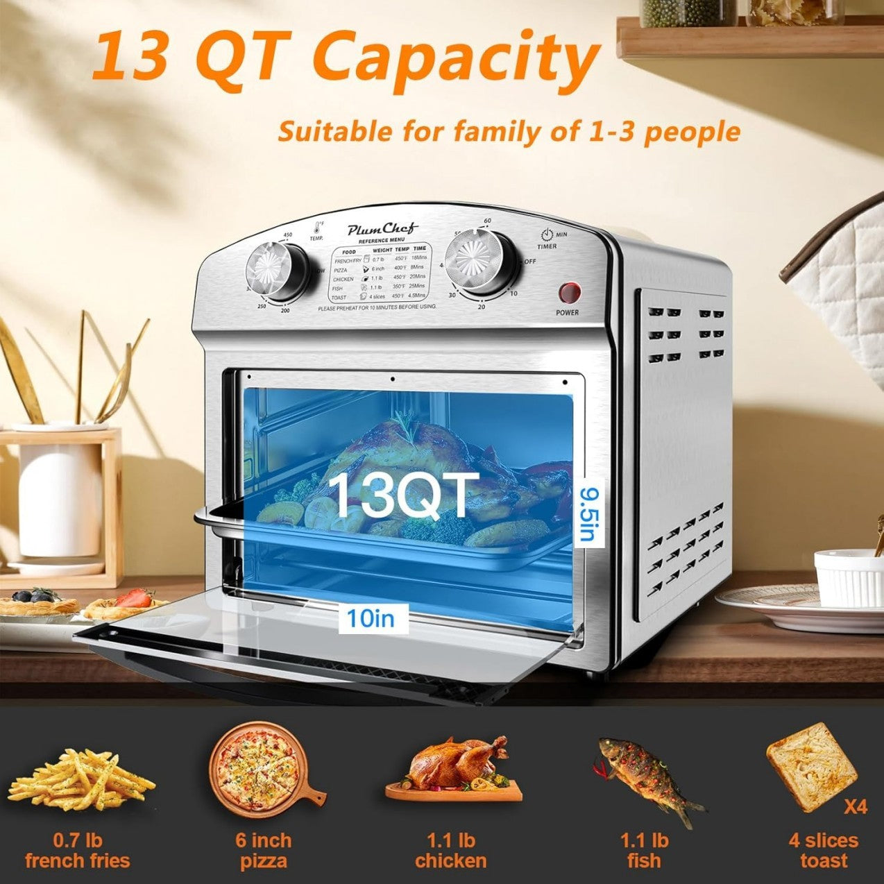 Stainless Steel 12.5 Qt Air Fryer
