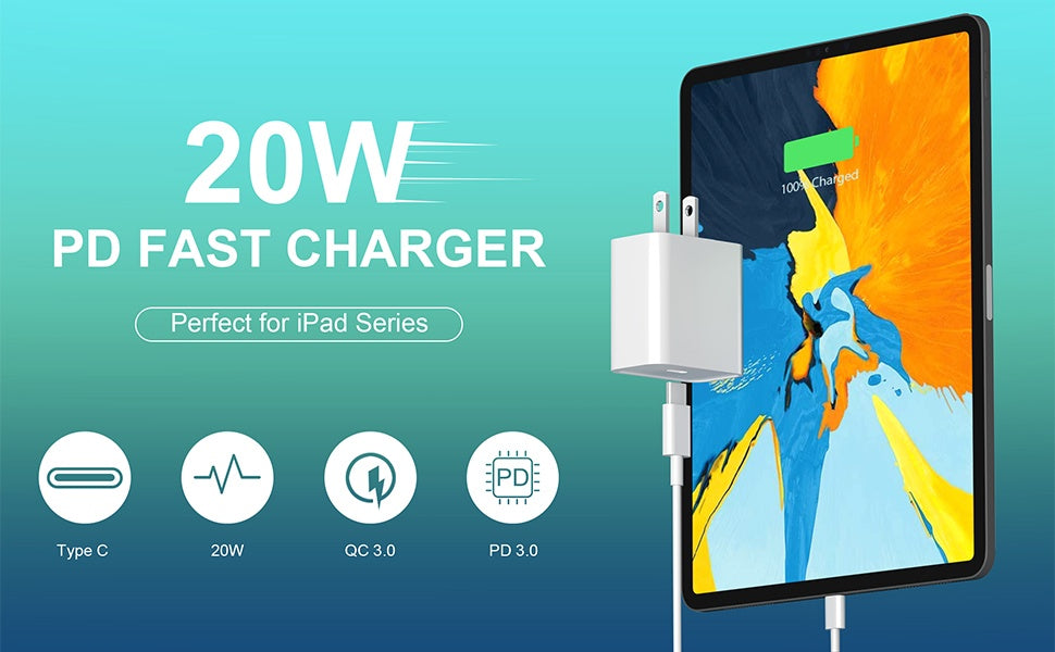 Fast Charger Plug Adapter and USB-C To Lightning Cable Cord