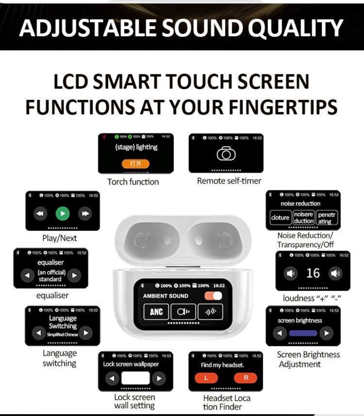 A9 Pro ANC/ENC Wireless Earbuds Bluetooth Headphones with LED Display