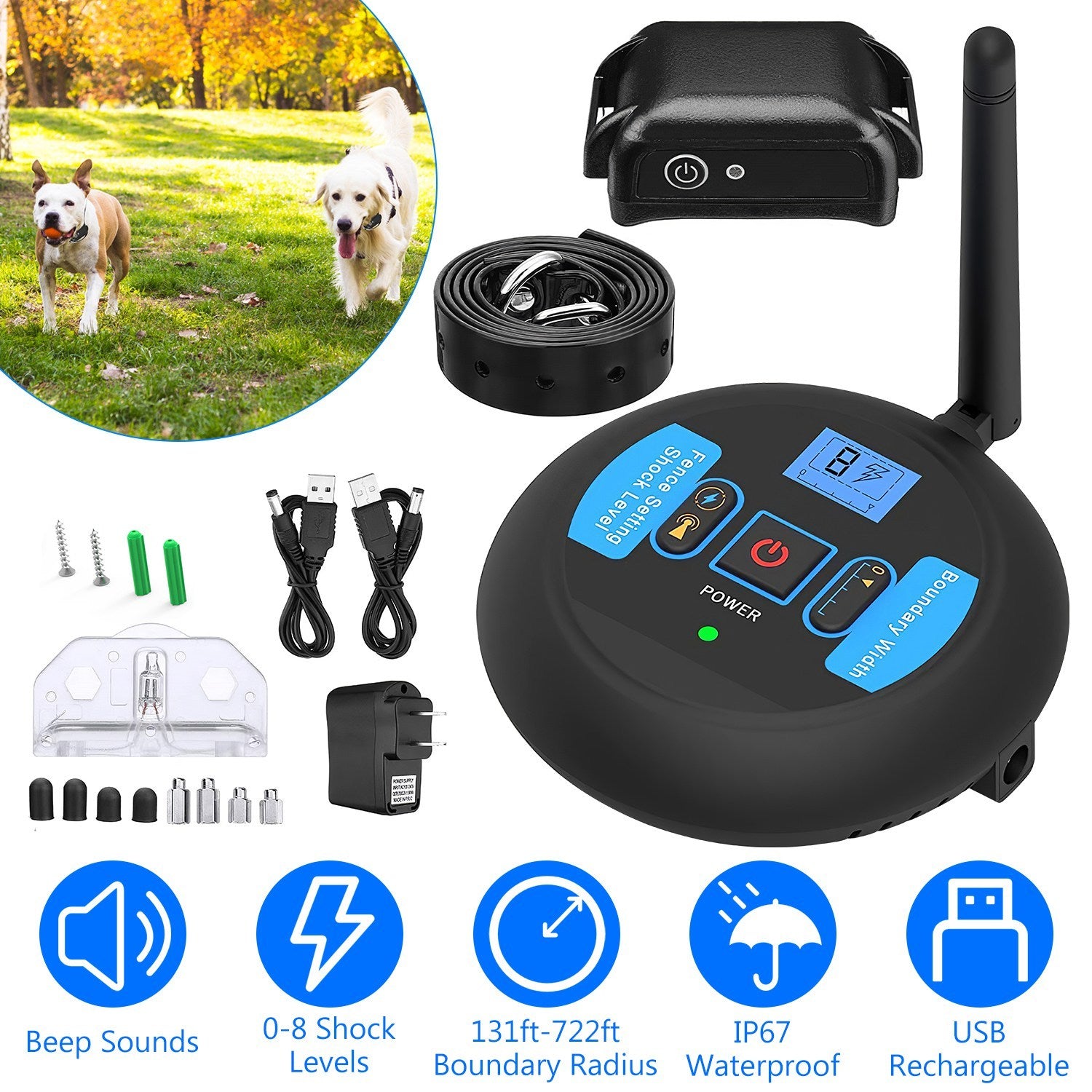 1Set Wireless Electric Dog Fence Pet Shock Boundary Containment System