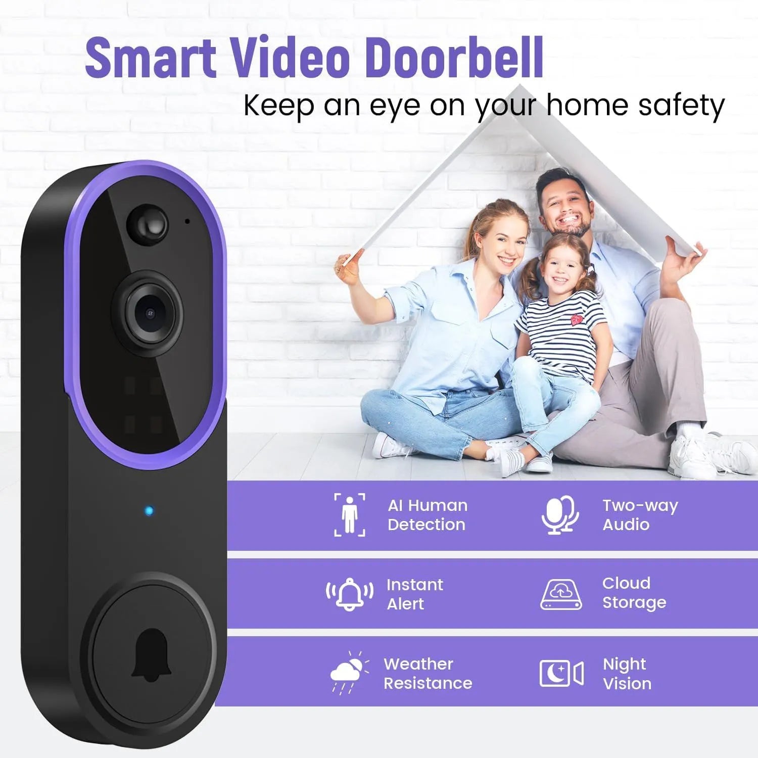 1080p Wireless Video Doorbell Camera with Chime – AI Human Detection, 2-Way Audio, Night Vision