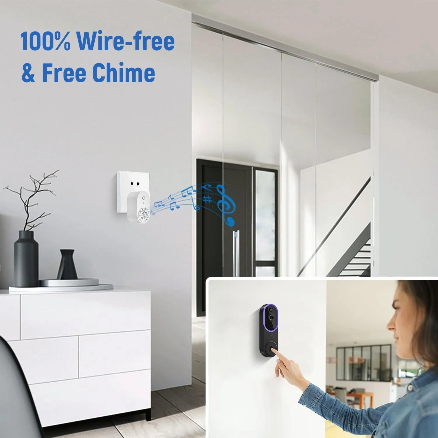 1080p Wireless Video Doorbell Camera with Chime – AI Human Detection, 2-Way Audio, Night Vision