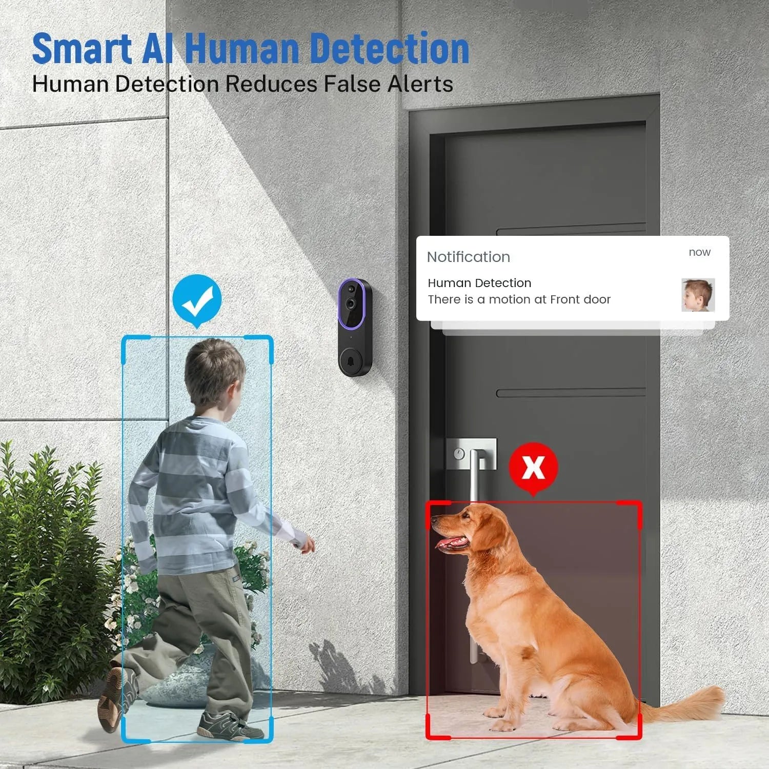1080p Wireless Video Doorbell Camera with Chime – AI Human Detection, 2-Way Audio, Night Vision